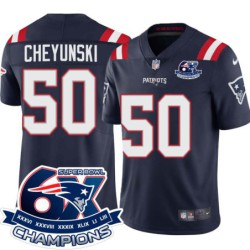 Patriots #50 Jim Cheyunski 6X Super Bowl Champions Jersey -Navy