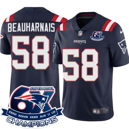 Patriots #58 Steve Beauharnais 6X Super Bowl Champions Jersey -Navy