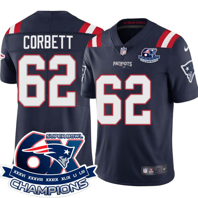 Patriots #62 Steve Corbett 6X Super Bowl Champions Jersey -Navy