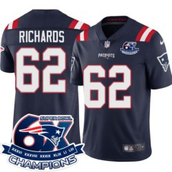 Patriots #62 David Richards 6X Super Bowl Champions Jersey -Navy