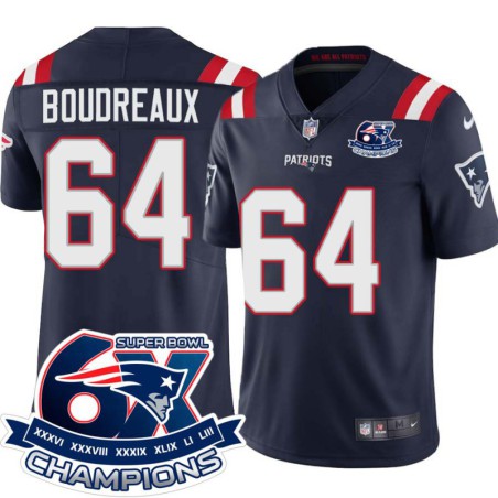 Patriots #64 Jim Boudreaux 6X Super Bowl Champions Jersey -Navy