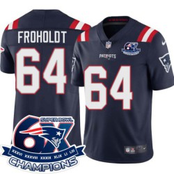 Patriots #64 Hjalte Froholdt 6X Super Bowl Champions Jersey -Navy