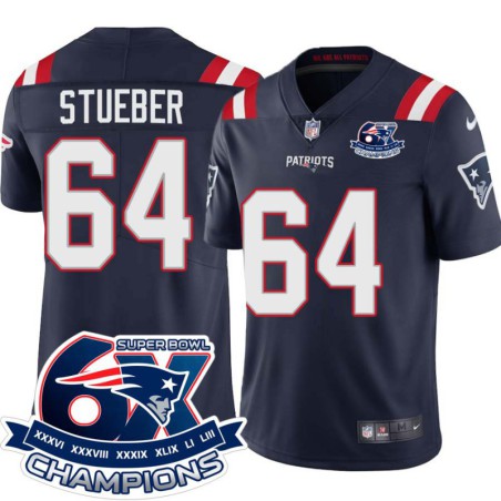 Patriots #64 Andrew Stueber 6X Super Bowl Champions Jersey -Navy