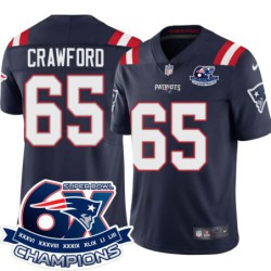 Patriots #65 Elbert Crawford 6X Super Bowl Champions Jersey -Navy