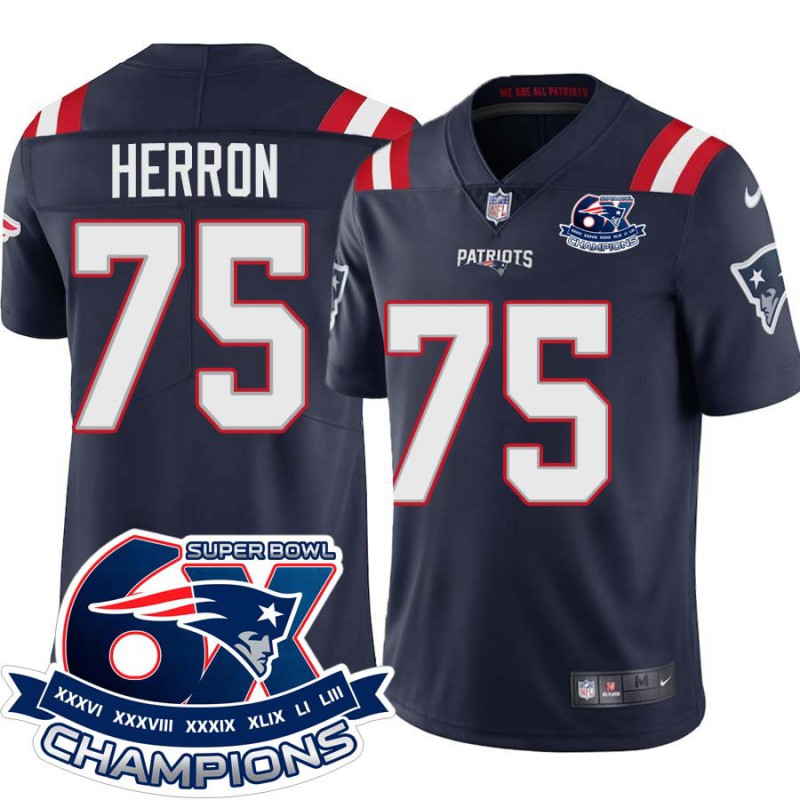 Patriots #75 Justin Herron 6X Super Bowl Champions Jersey -Navy