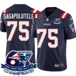 Patriots #75 Pio Sagapolutele 6X Super Bowl Champions Jersey -Navy