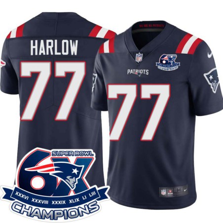 Patriots #77 Pat Harlow 6X Super Bowl Champions Jersey -Navy