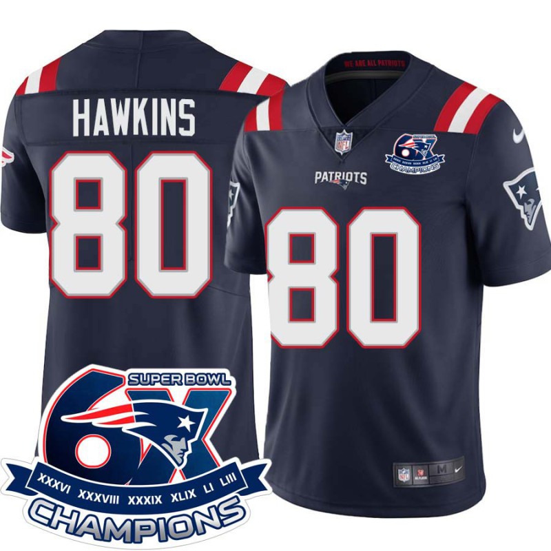 Patriots #80 Steve Hawkins 6X Super Bowl Champions Jersey -Navy