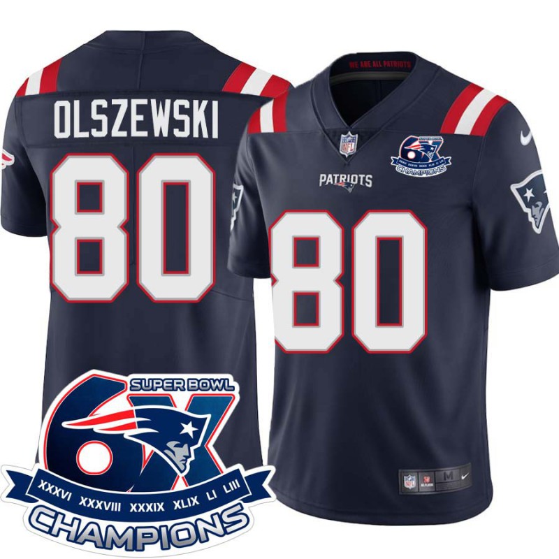 Patriots #80 Gunner Olszewski 6X Super Bowl Champions Jersey -Navy