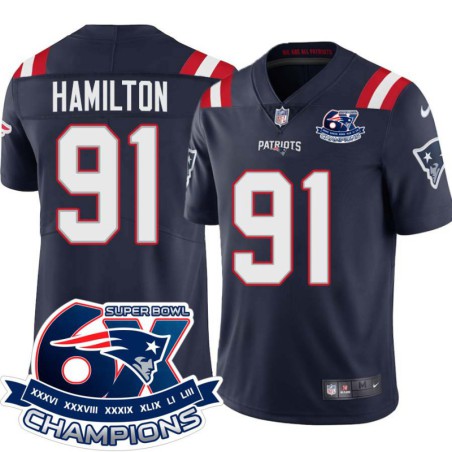 Patriots #91 Bobby Hamilton 6X Super Bowl Champions Jersey -Navy