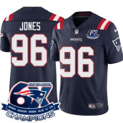 Patriots #96 Mike Jones 6X Super Bowl Champions Jersey -Navy
