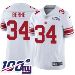 Giants #34 Nat Berhe 2024 100 Year White Jersey