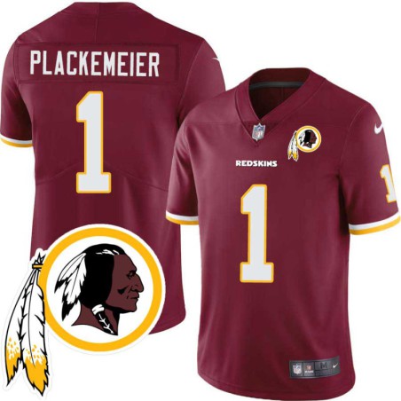 Ryan Plackemeier #1 Redskins Head Patch Burgundy Jersey