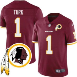 Matt Turk #1 Redskins Head Patch Burgundy Jersey