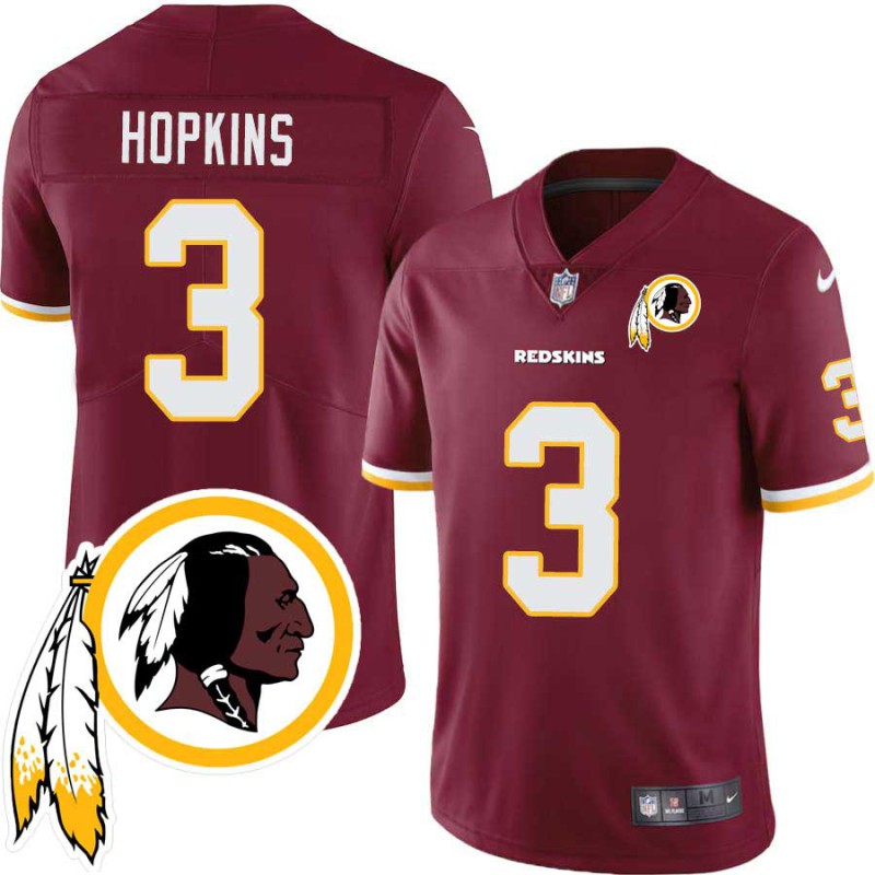 Dustin Hopkins #3 Redskins Head Patch Burgundy Jersey