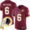 Shane Matthews #6 Redskins Head Patch Burgundy Jersey