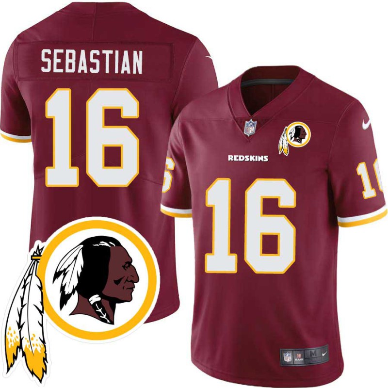 Mike Sebastian #16 Redskins Head Patch Burgundy Jersey