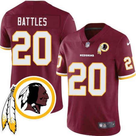 Cliff Battles #20 Redskins Head Patch Burgundy Jersey