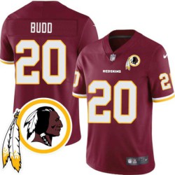 Frank Budd #20 Redskins Head Patch Burgundy Jersey