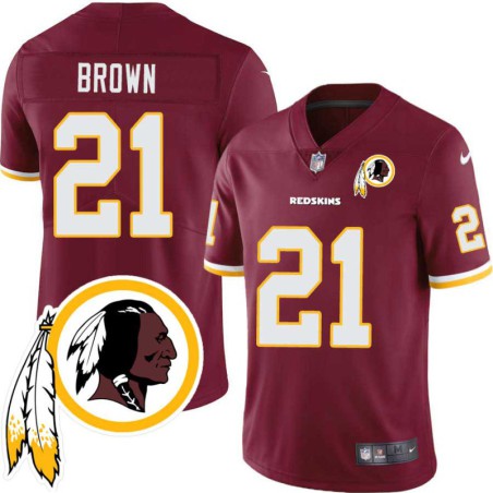 Tom Brown #21 Redskins Head Patch Burgundy Jersey