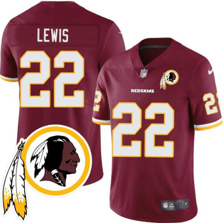 Dan Lewis #22 Redskins Head Patch Burgundy Jersey