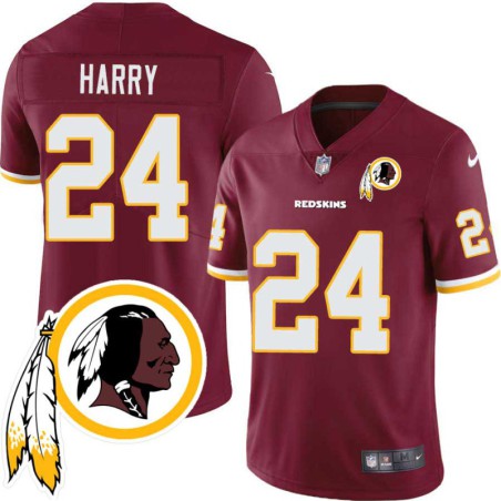 Carl Harry #24 Redskins Head Patch Burgundy Jersey