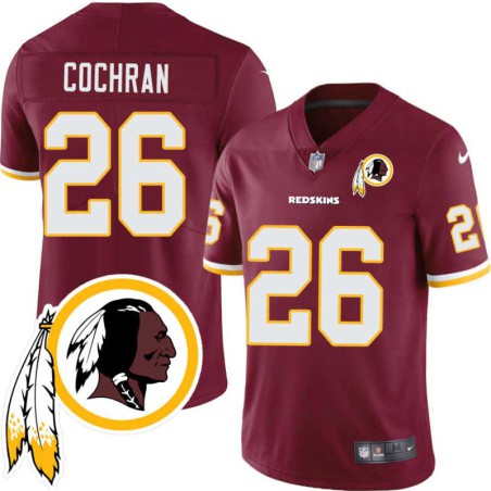 Leon Cochran #26 Redskins Head Patch Burgundy Jersey