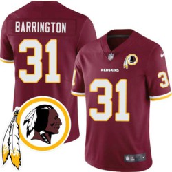 Tom Barrington #31 Redskins Head Patch Burgundy Jersey