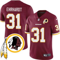 Clyde Ehrhardt #31 Redskins Head Patch Burgundy Jersey