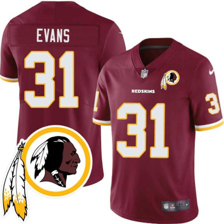 Charlie Evans #31 Redskins Head Patch Burgundy Jersey