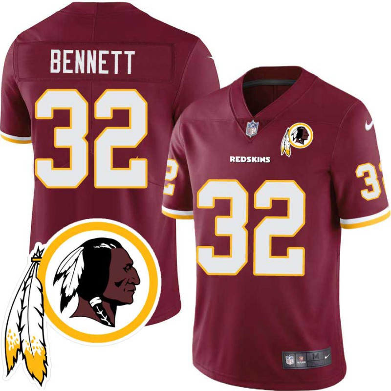 Donnell Bennett #32 Redskins Head Patch Burgundy Jersey