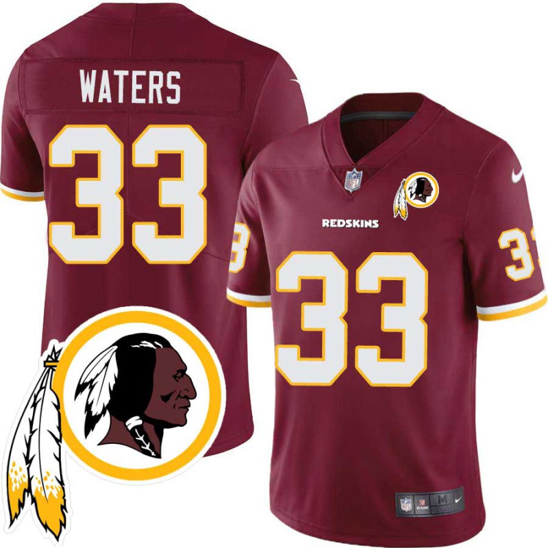 Dale Waters #33 Redskins Head Patch Burgundy Jersey