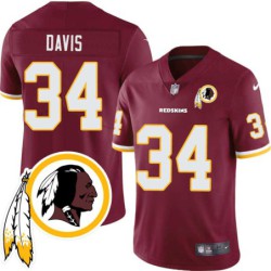 Brian Davis #34 Redskins Head Patch Burgundy Jersey