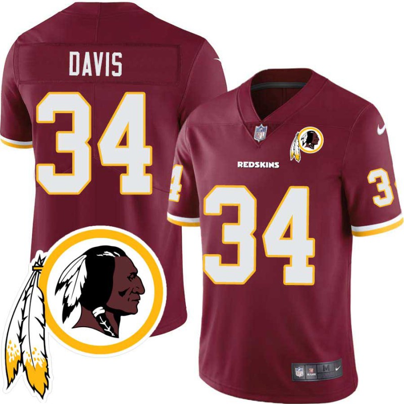 Brian Davis #34 Redskins Head Patch Burgundy Jersey