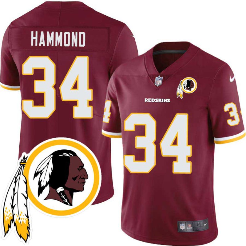 Bobby Hammond #34 Redskins Head Patch Burgundy Jersey