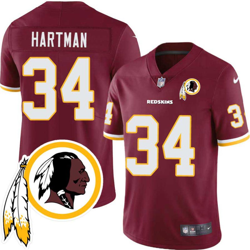 Bill Hartman #34 Redskins Head Patch Burgundy Jersey