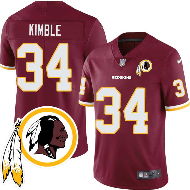 Garry Kimble #34 Redskins Head Patch Burgundy Jersey