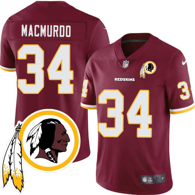 Jim MacMurdo #34 Redskins Head Patch Burgundy Jersey