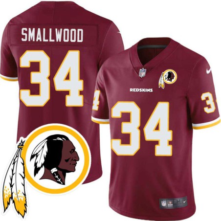 Wendell Smallwood #34 Redskins Head Patch Burgundy Jersey