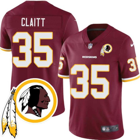 Rickey Claitt #35 Redskins Head Patch Burgundy Jersey