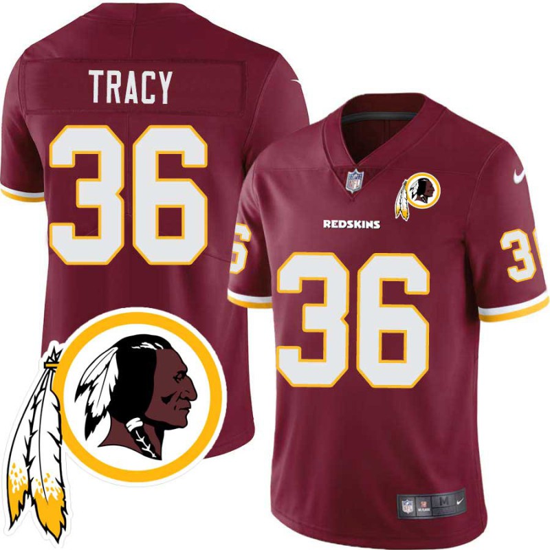 Tom Tracy #36 Redskins Head Patch Burgundy Jersey