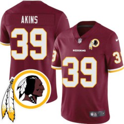 Frank Akins #39 Redskins Head Patch Burgundy Jersey