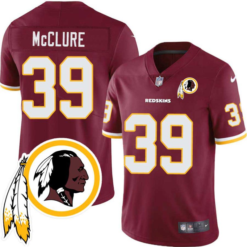 Stefan McClure #39 Redskins Head Patch Burgundy Jersey