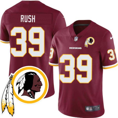 Tyrone Rush #39 Redskins Head Patch Burgundy Jersey