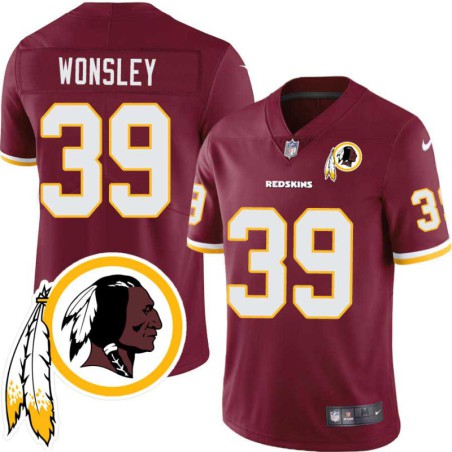 Otis Wonsley #39 Redskins Head Patch Burgundy Jersey