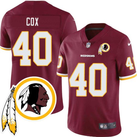 Billy Cox #40 Redskins Head Patch Burgundy Jersey