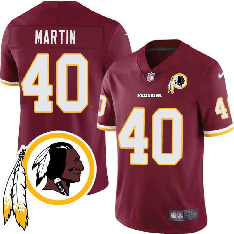 Aaron Martin #40 Redskins Head Patch Burgundy Jersey