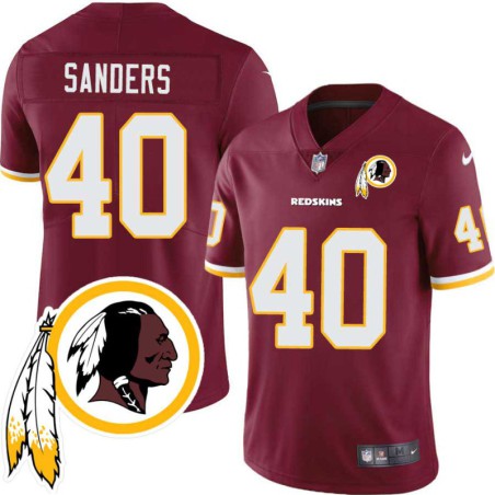 Lonnie Sanders #40 Redskins Head Patch Burgundy Jersey