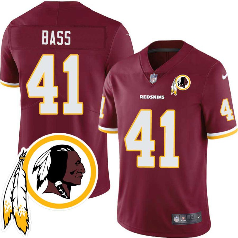 Mike Bass #41 Redskins Head Patch Burgundy Jersey