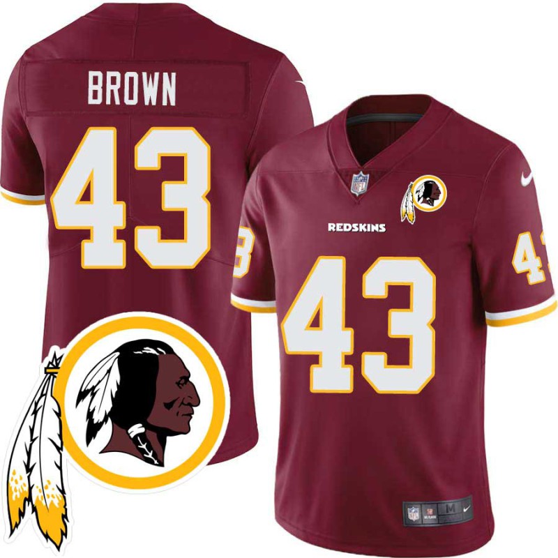 Larry Brown #43 Redskins Head Patch Burgundy Jersey